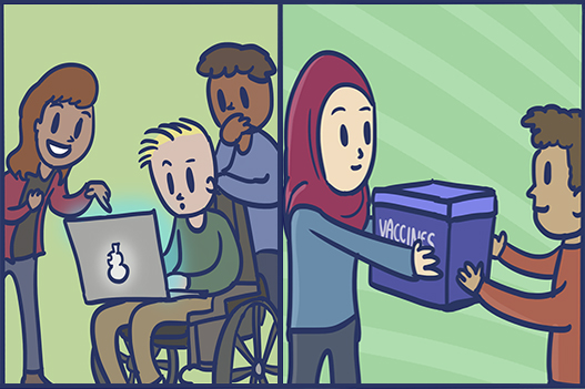 Group of students looking at a laptop
